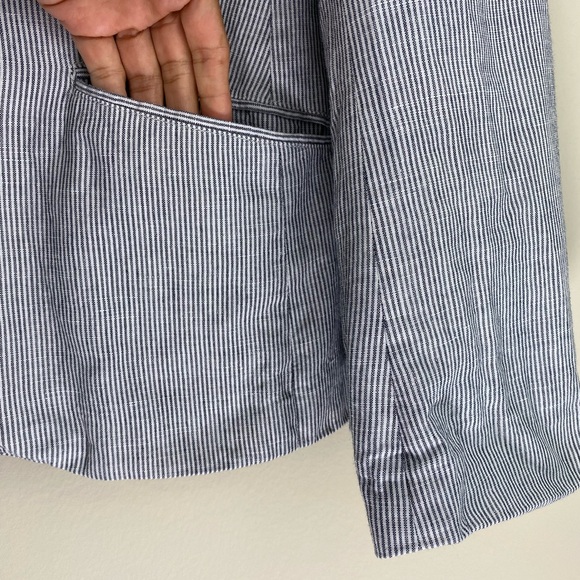 Talbots Blazer Women's 22W White Blue Striped Seersucker Linen Cotton Jacket - Picture 5 of 9